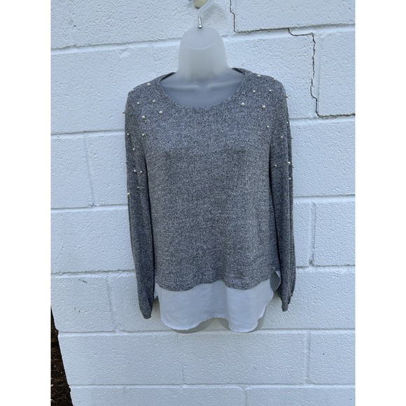 NY & Co Sweaters - NY&Co SOHO Women's S Gray Sweater Pearls  Layered Look Lt Weight Shimmer L/S
